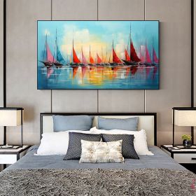 Hand Painted Oil Painting Original Sailboats Painting on Canvas Large Wall Art Abstract Colorful Painting Ocean Art Living room Wall Decor (size: 100x150)