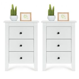 Beautiful Design Modern Style Bedside Cabinet With 3 Drawers (Color: White(Set of 2))