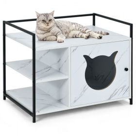 The 2-in-1 Hidden Cat Washroom And Side Table Furniture Cabinet (Color: White)