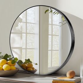 36" Wall Round Mirror with Crystal Clear Reflection, Convenient Hanging Hooks, and Premium Aluminum Alloy Construction, Black