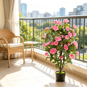 35.5" Artificial Rose Tree Blooming Flowers Green Leaves Indoor Decorative Faux Rose Bush for Home Decor