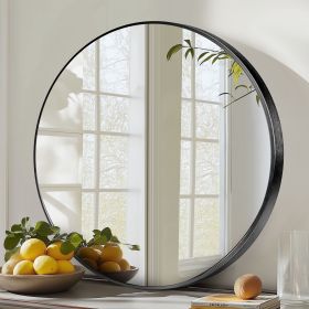 24" Wall Round Mirror with Crystal Clear Reflection, Convenient Hanging Hooks, and Premium Aluminum Alloy Construction, Black