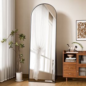 58"x19" Arched Full Length Mirror with Aluminum Alloy Frame Freestanding Floor Dressing Mirror, Black