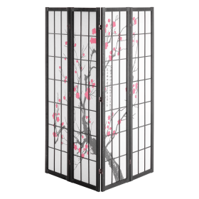 4-Panel Japanese Room Divider Screen, Wooden Folding Privacy Screen for Indoor Use, Portable Partition for Room Separation and Decoration in Home