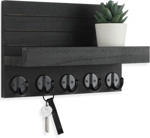 Key Holder for Wall, Decorative Key and Mail Holder with Shelf Has Large Hooks for Bags, Coats