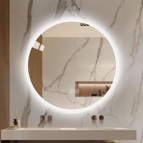 Round LED bathroom mirror with light, wall-mounted vanity mirror, anti-fog, adjustable color temperature and dimming function