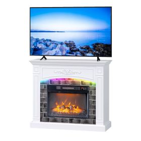 43" Shaker White Fireplace Media Console, Single Mantel with RGB Lights for 18" Fireplace Insert