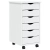 Rolling Cabinet with Drawers MOSS White Solid Wood Pine